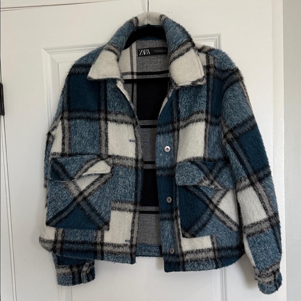 Zara Teal and Cream Checkered Jacket